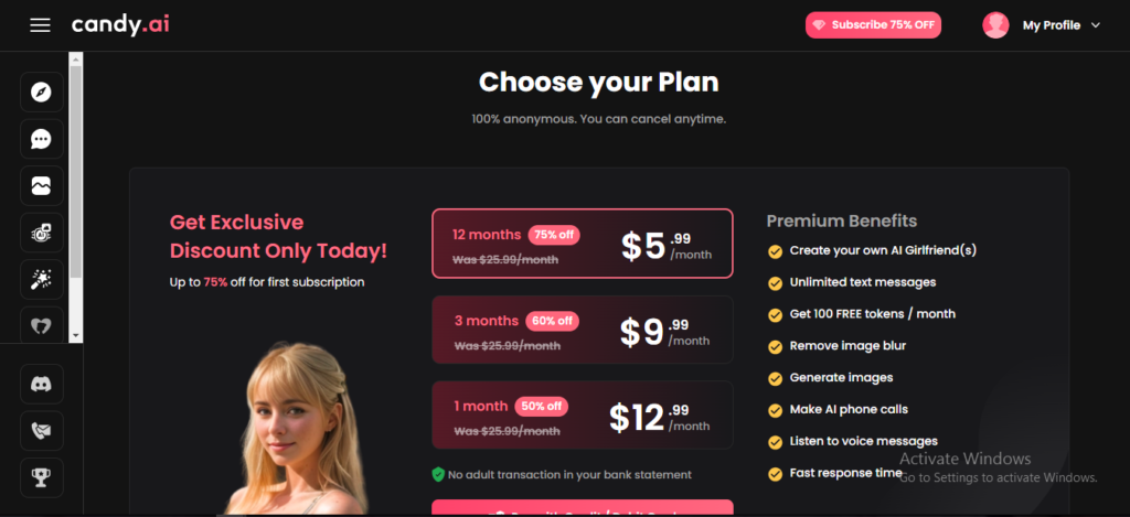 choosing a plan in CandyAI