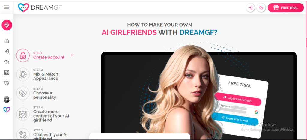 creating a character on DreamGF