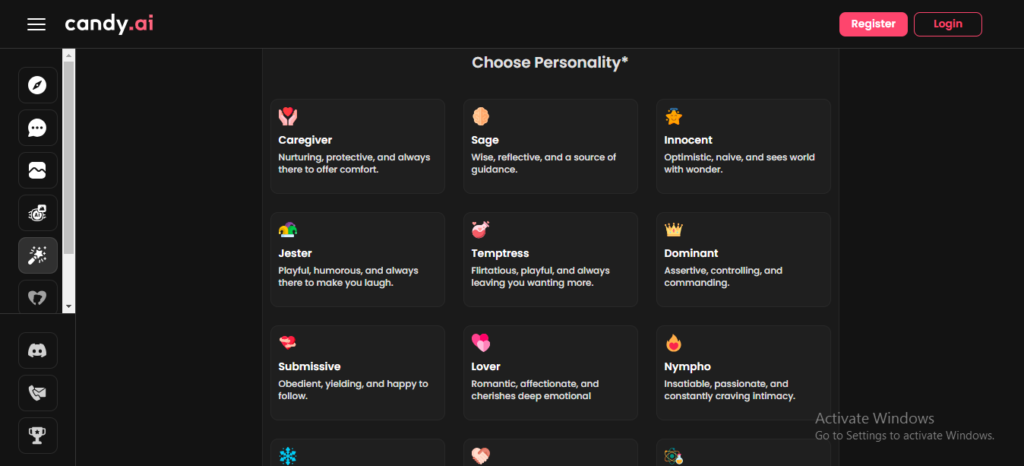 choosing a personality in CandyAI