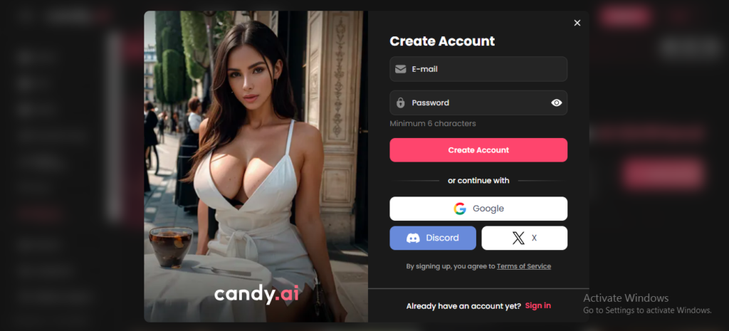 CandyAI Review creating an account